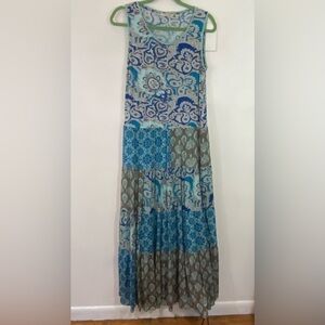 Soft Surroundings Maxi Dress Patchwork Tiered Paisley Sz M Peasant Boho Ruffled